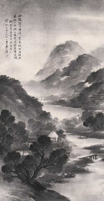 吴石芄 1890年作 西城雨山图 立轴